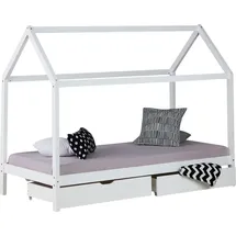 Homestyle4u Hausbett 90 x 200 cm Kiefer lackiert weiß