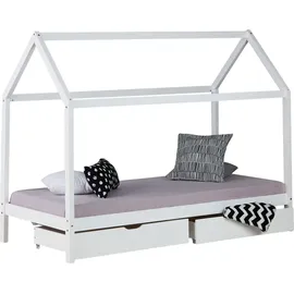 Homestyle4u Hausbett 90 x 200 cm Kiefer lackiert weiß