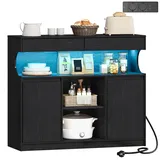 Hzuaneri Sideboard, Küchenschrank mit Steckdosenleiste und LED-Licht, Buffetschrank, 2 Schubladen und 2 Türen, Verstellbaren Regalen, Esszimmer, Küche, 35 × 100 × 85cm, Schwarz SC64904XEU