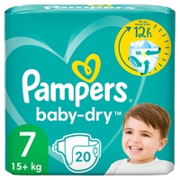 Pampers Baby Windeln Größe 7 (15kg+) Baby-Dry, Extra Large, 20 Stück, SINGLE PACK, bis zu 12 Stunden Rundum-Auslaufschutz