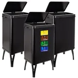 Wellhome WELL HOME & 3 x Smart Mülleimer, 40 l, Höhe: 71,5 x 35,5 x 26 cm, schwarz mit Magnetetiketten