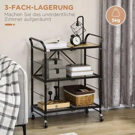 Homcom Rollwagen Klappbarer Küchenwagen mit Rollen Griff, Küchenrollwagen mit Bremsen klappbar Küchenregal Allzweckwagen für Küche Büro Badezimmer,