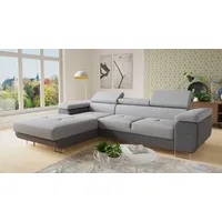 Ecksofa Divo mit einstellbare Kopfstützen und Schlaffunktion, Couchgarnitur, Sofagarnitur, Couch, Schlafsofa (Dunkelgrau + Grau (Sawana 05 + Sawan... - Dunkelgrau/Grau