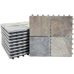 Mendler Steinfliese HWC-E18, Bodenfliese Steckfliese Balkon/Terrasse Naturstein, 11x je 30x30cm = 1m2 ~ Granit bunt