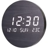 HAODING Digitale Wanduhr Mit Temperaturanzeige, Runde Wanduhr, Wanduhr Holz Ohne Tickgeräusche, 12/24 Stunden Wandmontage, Digitale Uhr, USB-Kabel, LED-Holz, Klassenzimmer, Büro