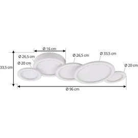 LUCANDE LED Deckenleuchte Diala dimmbar, Modern, in Weiß Metall, 96 cm - Weiß