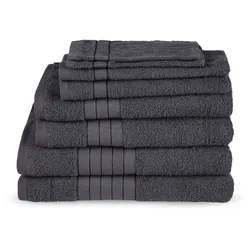 Handtuch Set »Uni«, (8 St 2 Badetücher-2 Gästetücher-2 Handtücher-2 Waschlappen), Baumwolle, Walkfrottee, Bordüre, 500 GSM, Einfarbig, ohne Aufhängung, 20589947-0 anthrazit 8 St.