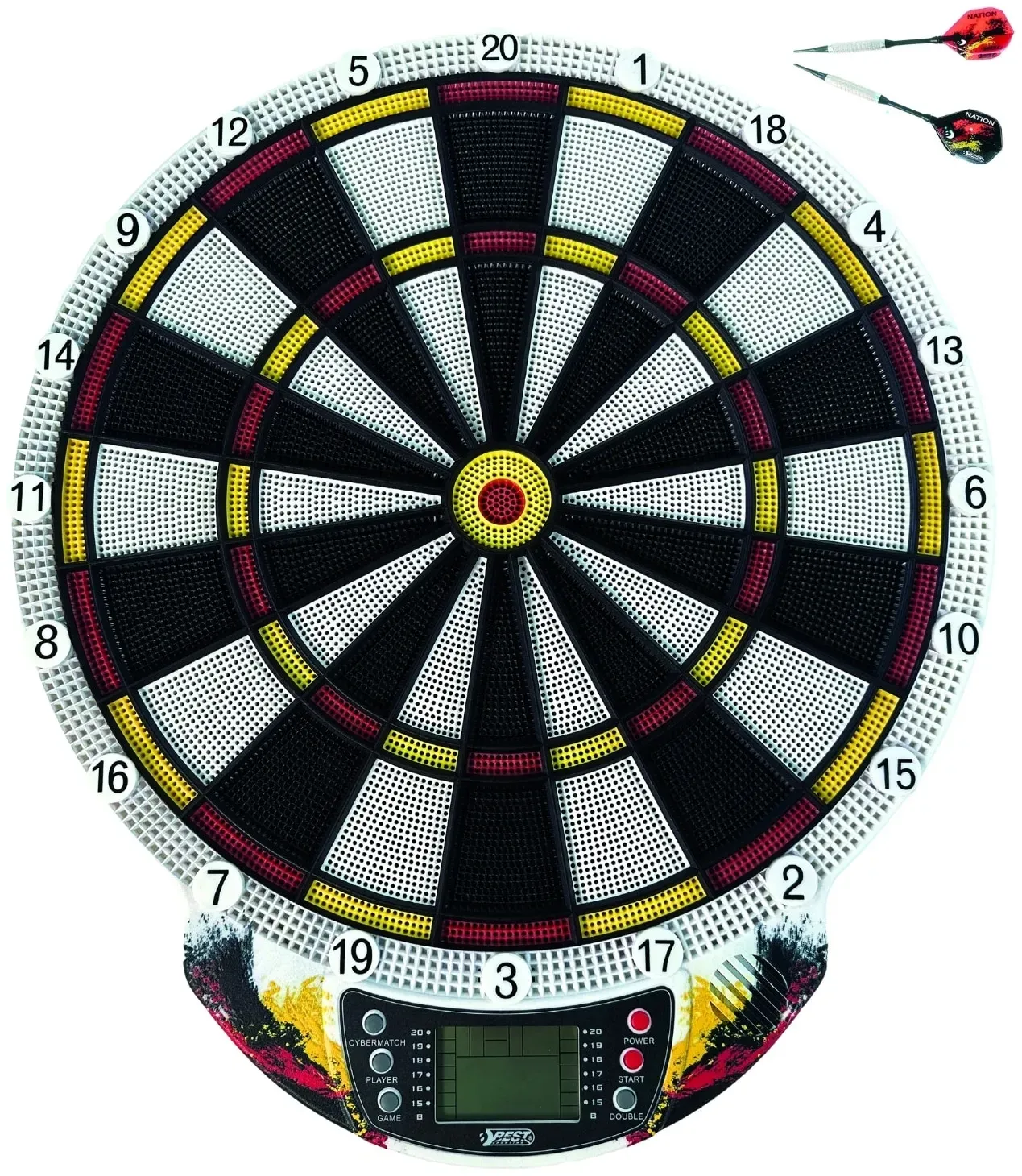 Best Sporting Dartscheibe elektronisch Nation I elektronische Dartscheibe mit LCD-Anzeige I E-Dartscheibe mit 6 Dartpfeilen & Ersatzspitzen I hochwertiger Dartautomat I Dart für 8 Spieler