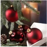 MARELIDA Christbaumkugeln - Weihnachtsbaumkugeln - bruchfest - D: 10cm - glänzend/matt - weinrot - 4er Set