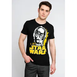 T-Shirt LOGOSHIRT "C-3PO", Herren, Gr. S, schwarz, 100% Baumwolle, bedruckt, casual, normal, Rundhals, Kurzarm, Shirts, mit C-3PO-Print