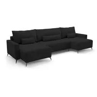 Deine Möbel 24 Wohnlandschaft LOCA U-Form 382 cm breit Ecksofa Sofa Wohnzimmer L-Couch Cord Samt, Beige Creme Grau Hellgrau Anthrazit Schwarz 5 Teile, mit Schlaffunktion Bettfunktion Bettkasten schwarz