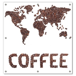 Sonnenschutz Weltkarte mit Schriftzug aus Kaffeebohnen, Wallario, blickdicht, mit Saugnäpfen, wiederablösbar und wiederverwendbar rot 96 cm x 100 cm
