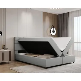 panda möbel Boxspringbett 160x200, mit Bettkasten, Hellgrau, Matratze und Topper, Doppelbett, REVE, Panda Möbel - Hellgrau
