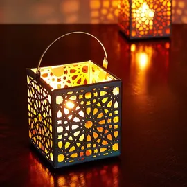 Marrakesch Orient & Mediterran Interior 2er Set Orientalische Teelichthalter 10cm Weiss aus Metall & Glas Windlicht Assa