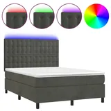 vidaXL Boxspringbett mit Matratze & LED Dunkelgrau 140x200 cm Samt