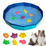 Katzenpool mit Spielzeug, Pool Spielzeug mit Fisch Spielzeug, Tragbares Katzenpool Hundepool, Interaktives Katzenspielzeug, Kleine Planschbecke, Sommer Wasserspielzeug für Katze Hunde (50 x 10 CM)