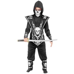 Fun World Kostüm Tödlicher Ninja Kostüm für Kinder silber, Asiatischer Schwertkämpfer mit grimmigem Outfit schwarz 116-128