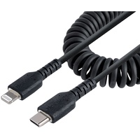 Startech StarTech.com 50cm USB C auf Lightning Kabel, spiralkabel, MFi-zertifiziert, Schnellladekabel für iPhone/iPad , schwarz, langlebiger TPE-Mantel aus Aramidfaser, USB C 2.0 Kabel (RUSB2CLT50CMBC)