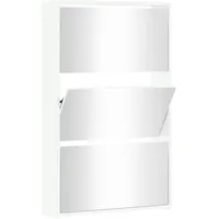 VidaXL Schuhschrank mit Spiegel 3 Fächer Hochglanz-Weiß 63x17x102,5 cm