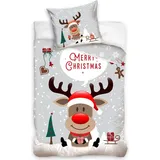 MTOnlinehandel Bettwäsche-Set 135x200 · Weihnachten Rentier · Merry Christmas Familien Winter-Bettwäsche 135x200 · 80x80 cm · 100% Baumwolle · Kinder, Teenager, Erwachsene