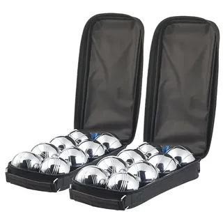 2er-Set Boule- & Boccia-Spiele: 16 Metall-, 2 Holz-Kugel, Tasche
