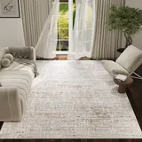 TAPISO Trend Teppich Kurzflor - Moderner Teppich Hochwertig- Eleganter Wohnzimmerteppich in Creme Beige mit Braun Grau- Streifen Verwischt Figuren- Pflegeleichter Teppich-Oeko-TEX 160 x 230 cm