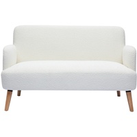 Skandinavisches Sofa 2-Sitzer aus weißem Stoff mit Bouclé-Wolleffekt und hellem Holz ISKO