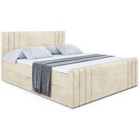 ALTDECOR Boxspringbett IDRIKO-Z, Polsterbett mit Kopfteil, Bettkasten, Fußteil - Mittelfest (H3) Matratze - 160x200 - Beige Samt