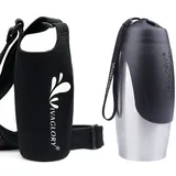 VIVAGLORY 750 ml Edelstahl Trinkflasche für Hunde & Neopren Flaschenträger Kombination, Hundetrinkflasche und Wasserflaschenhalter, Ideal für Wandern, Reisen mit Haustieren