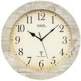 AMS Funkwanduhr F5561 (Made in Germany,Quarz,Holz,Wohnzimmer,Küche,Arbeitszimmer, Flur) grau