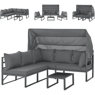 Svita Maui Gartenmöbel-Lounge-Set mit Dach Outdoor-Sofa Strandkorb-Sonneninsel Stahl Grau