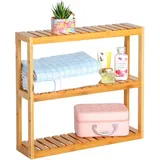 Woltu Bambus Regal, Hängeregal, Badregal, Wohnzimmerregal, Badezimmerregal stehend, Bücherregal, Schuhregal, verstellbare Ablage, mit 3 Ebenen, 60x54x15 cm, Naturfarbe