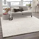 Vimoda Teppich Prime Shaggy Hochflor Einfarbig Weiss Creme Weich für Wohnzimmer, Schlafzimmer, küche, Maße:Ø 80 cm Rund