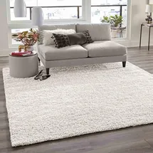 Vimoda Teppich Prime Shaggy Hochflor Einfarbig Weiss Creme Weich für Wohnzimmer, Schlafzimmer, küche, Maße:Ø 80 cm Rund