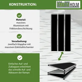 Baumarktplus DREIBREIT by TRUTZHOLM Alu Auffahrrampe 255 cm extra lang 2-fach klappbar Tragkraft 1020kg schwarz beschichtet