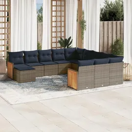 vidaXL Gartensofa-Set mit Kissen, grau, Polyrattan