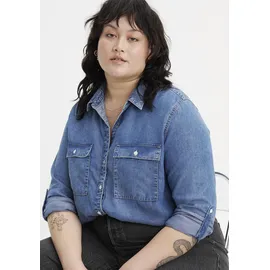 Levi's Jeansbluse "DOREEN UTILITY", Damen, Gr. XXXL (54/56), blau (in patches), Denim/Jeans, Obermaterial: 100% Lyocell, unifarben, regular fit normal, mit Aufschlag, Blusen Jeansbluse, mit Taschen