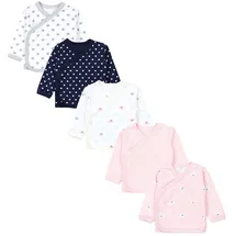 TupTam Baby Mädchen Langarm Wickelshirt Baumwolle 5er Set, Farbe: Bärchen Rosa Weiß Herzen Dunkelblau Sterne Grau Apricot, Größe: 56 - 56