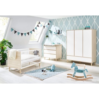 Pinolino Kinderzimmer Babyzimmer komplett Set Flow breit groß, Kinderbett, breiter Wickelkommode und 3-türigem Schrank