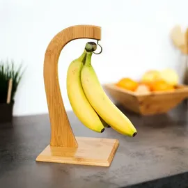 Relaxdays Bananenhalter Sheldon, Hxbxt:28,5x16x16cm, dekorativer Bambusständer für Obst, natur