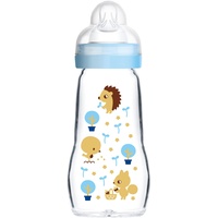 MAM Feel Good Babyflasche aus Glas (260 ml), Babyflasche mit weiter Öffnung, stabile Baby Trinkflasche mit Sauger Gr. 1, ab der Geburt, Igel/Eichhörnchen