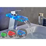 Ccykxa - Wasserfall-Waschtischmischer, led, 3 Farben, Wasserhahn für Waschbecken und Waschbecken, Badezimmerarmaturen, Wasser- und Kaltmischbatterie