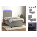 vidaXL Boxspringbett mit Matratze & LED Hellgrau 90x190 cm Samt