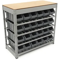 HBM-Schrank, Lager, Regale mit 24 Sichtlagerkästen
