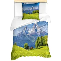 ABAKUHAUS Berg Bettbezug Set für Einzelbetten, Alpen mit Wiese