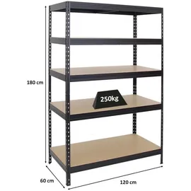 Proregal Schwerlastregal Stahl 180x120x60 cm schwarz