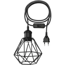 ledscom.de 3 m Textilkabel RETRA, Vintage, Stecker, Schalter, schwarz, Käfig-Schirm