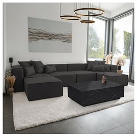 Home Deluxe Sofa Modulares Sofa VERONA XXL, 415 x 68 x 207 cm 6 Teile, Ecksofa Wohnlandschaft Modulsofa schwarz