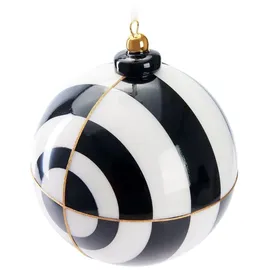 Brubaker Premium Weihnachtskugel mit Kreis Muster - Schwarz/Weiß und Gold - 10 cm Baumkugel aus Glas mit Porzellan Topper - Hergestellt in Handarbeit - Christbaumschmuck Christbaumkugel