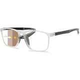 Lanomi Selbsttönende Lesebrille mit Sonnen Schutz Damen Herren Photochrome Brille 1,0 bis 3,5 Blaulichtfilter Rechteckig Flexibel Sonnenbrille Transparent Rahmen Grau Arm(Braun photochrom) 1.0 - M